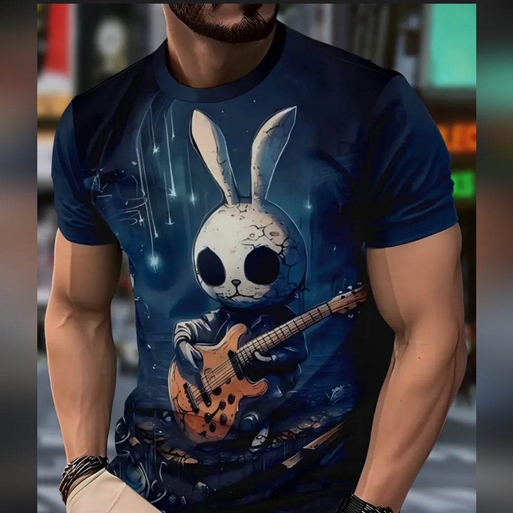 Men's Blue Dri-Fit Tee with Rabbit Design